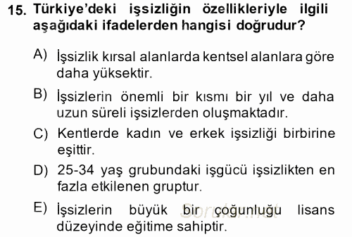 Çalışma Ekonomisi 2 2014 - 2015 Dönem Sonu Sınavı 15.Soru