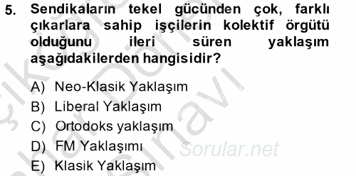Çalışma Ekonomisi 2 2014 - 2015 Dönem Sonu Sınavı 5.Soru