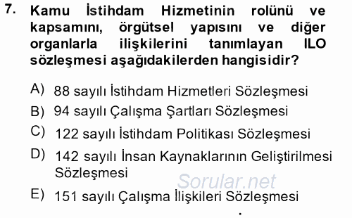 Çalışma Ekonomisi 2 2014 - 2015 Dönem Sonu Sınavı 7.Soru