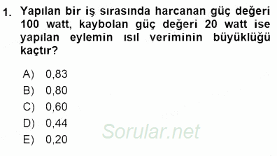Enerji Tasarrufu 2015 - 2016 Dönem Sonu Sınavı 1.Soru
