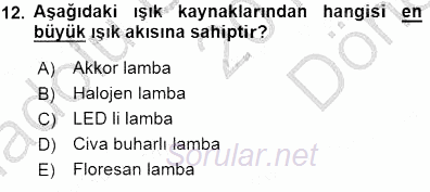Enerji Tasarrufu 2015 - 2016 Dönem Sonu Sınavı 12.Soru