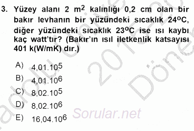 Enerji Tasarrufu 2015 - 2016 Dönem Sonu Sınavı 3.Soru