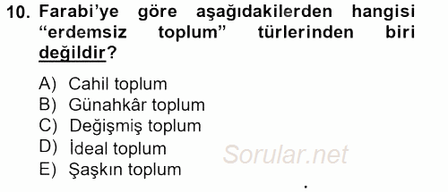 Din Sosyolojisi 2012 - 2013 Ara Sınavı 10.Soru