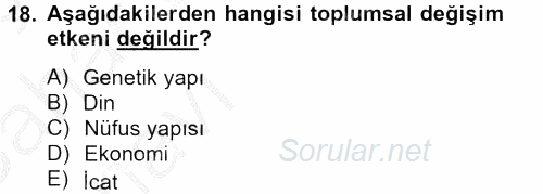 Din Sosyolojisi 2012 - 2013 Ara Sınavı 18.Soru