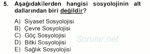 Din Sosyolojisi 2012 - 2013 Ara Sınavı 5.Soru