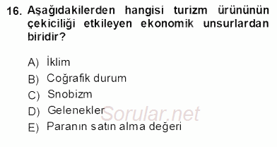 Genel Turizm Bilgisi 2013 - 2014 Ara Sınavı 16.Soru