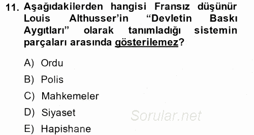 Kültür Sosyolojisi 2014 - 2015 Ara Sınavı 11.Soru