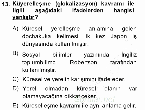 Kültür Sosyolojisi 2014 - 2015 Ara Sınavı 13.Soru