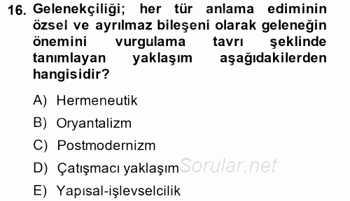 Kültür Sosyolojisi 2014 - 2015 Ara Sınavı 16.Soru