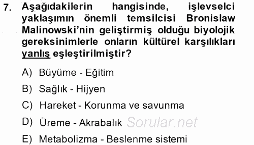 Kültür Sosyolojisi 2014 - 2015 Ara Sınavı 7.Soru