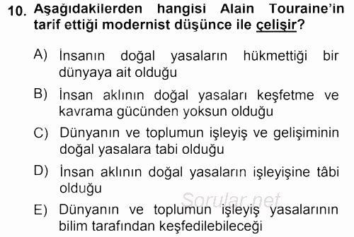 Çağdaş Sosyoloji Kuramları 2013 - 2014 Ara Sınavı 10.Soru