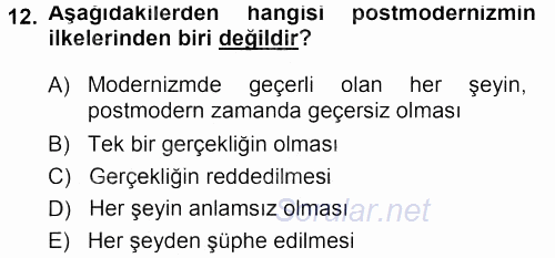 Çağdaş Sosyoloji Kuramları 2013 - 2014 Ara Sınavı 12.Soru