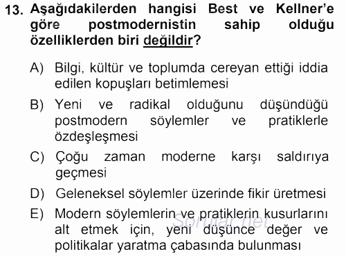 Çağdaş Sosyoloji Kuramları 2013 - 2014 Ara Sınavı 13.Soru
