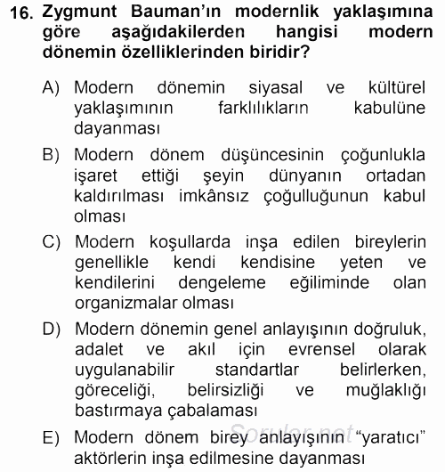 Çağdaş Sosyoloji Kuramları 2013 - 2014 Ara Sınavı 16.Soru