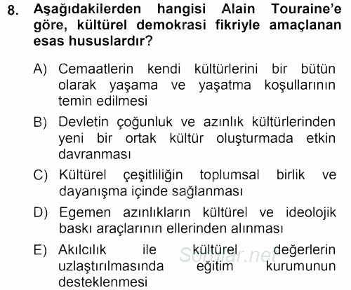 Çağdaş Sosyoloji Kuramları 2013 - 2014 Ara Sınavı 8.Soru