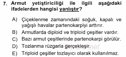 Bahçe Tarımı 2 2016 - 2017 Ara Sınavı 7.Soru