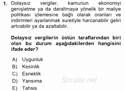 Vergi Teorisi 2016 - 2017 Ara Sınavı 1.Soru