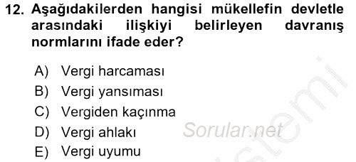 Vergi Teorisi 2016 - 2017 Ara Sınavı 12.Soru