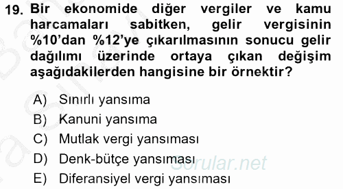 Vergi Teorisi 2016 - 2017 Ara Sınavı 19.Soru