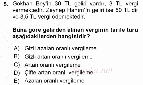 Vergi Teorisi 2016 - 2017 Ara Sınavı 5.Soru