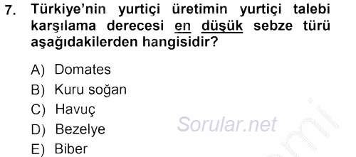 Tarım Ekonomisi 2014 - 2015 Ara Sınavı 7.Soru