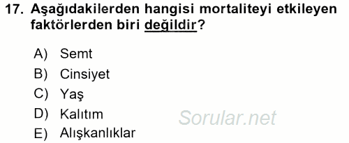 Hayat Sigortaları Ve Bireysel Emeklilik Sistemi 2015 - 2016 Tek Ders Sınavı 17.Soru