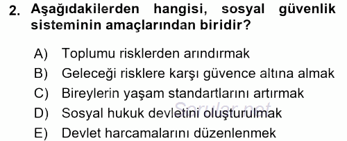 Hayat Sigortaları Ve Bireysel Emeklilik Sistemi 2015 - 2016 Tek Ders Sınavı 2.Soru