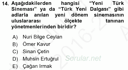 Film ve Video Kültürü 2016 - 2017 Ara Sınavı 14.Soru