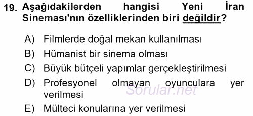 Film ve Video Kültürü 2016 - 2017 Ara Sınavı 19.Soru
