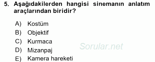 Film ve Video Kültürü 2016 - 2017 Ara Sınavı 5.Soru