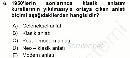 Film ve Video Kültürü 2016 - 2017 Ara Sınavı 6.Soru