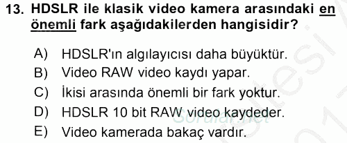 Sayısal Fotoğraf Makineleri 2016 - 2017 3 Ders Sınavı 13.Soru