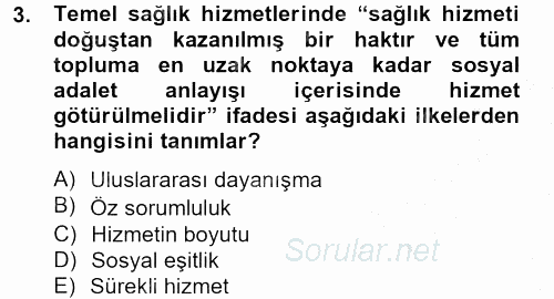 Temel Sağlık Hizmetleri 2014 - 2015 Ara Sınavı 3.Soru