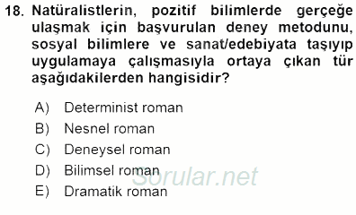 Batı Edebiyatında Akımlar 1 2015 - 2016 Dönem Sonu Sınavı 18.Soru