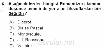 Batı Edebiyatında Akımlar 1 2015 - 2016 Dönem Sonu Sınavı 6.Soru