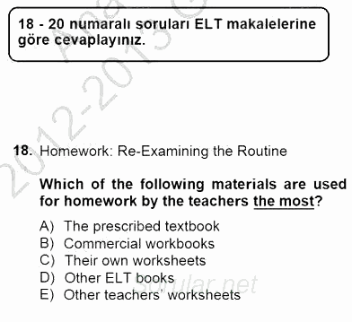 İleri Okuma Ve Yazma Becerileri 1 2012 - 2013 Dönem Sonu Sınavı 18.Soru