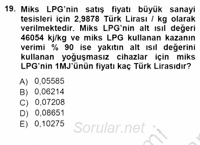 Sanayide Enerji Ekonomisi 2012 - 2013 Dönem Sonu Sınavı 19.Soru