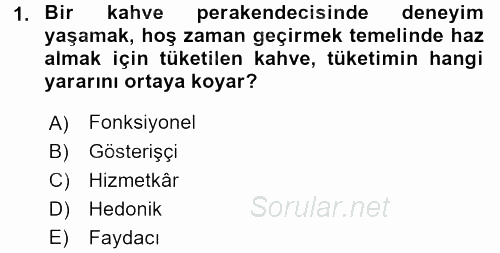 Tüketici Davranışları 2017 - 2018 3 Ders Sınavı 1.Soru