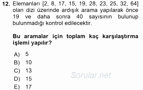 Programlama Ve Algoritmalar 2017 - 2018 Dönem Sonu Sınavı 12.Soru