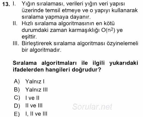 Programlama Ve Algoritmalar 2017 - 2018 Dönem Sonu Sınavı 13.Soru