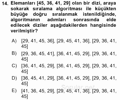 Programlama Ve Algoritmalar 2017 - 2018 Dönem Sonu Sınavı 14.Soru