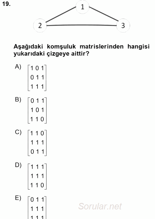 Programlama Ve Algoritmalar 2017 - 2018 Dönem Sonu Sınavı 19.Soru