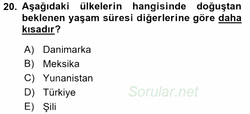 Sağlık Kurumlarında Finansal Yönetim 2016 - 2017 Dönem Sonu Sınavı 20.Soru