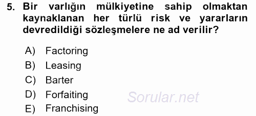 Sağlık Kurumlarında Finansal Yönetim 2016 - 2017 Dönem Sonu Sınavı 5.Soru