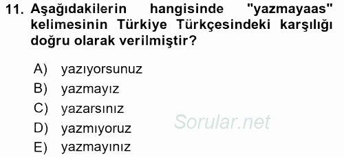 Çağdaş Türk Yazı Dilleri 1 2016 - 2017 3 Ders Sınavı 11.Soru