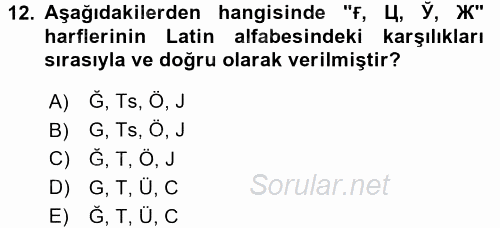 Çağdaş Türk Yazı Dilleri 1 2016 - 2017 3 Ders Sınavı 12.Soru