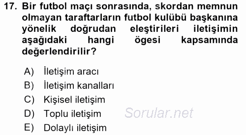 Siyaset Sosyolojisi 2017 - 2018 Dönem Sonu Sınavı 17.Soru