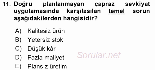 Çağdaş Lojistik Uygulamaları 2017 - 2018 Ara Sınavı 11.Soru