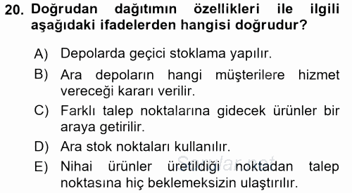 Çağdaş Lojistik Uygulamaları 2017 - 2018 Ara Sınavı 20.Soru