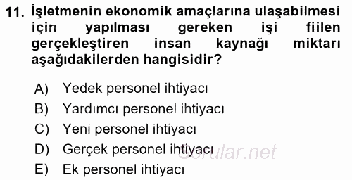 Örgütlerde İnsan Kaynakları Yönetimi 2015 - 2016 Ara Sınavı 11.Soru